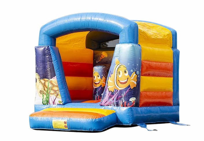 Kleine aufblasbare hüpfburg blau für kinder im meeresdesign erhältlich bei JB-Hüpfburgen Deutschland online