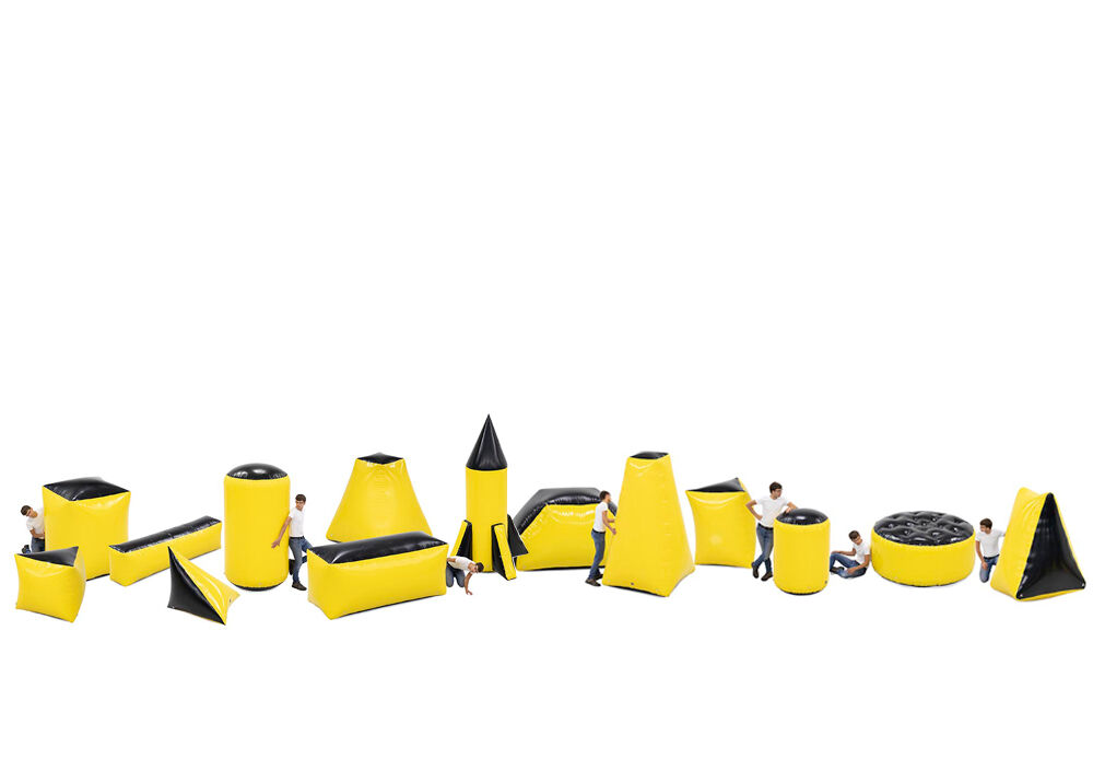 Achetez un ensemble complet d'obstacles jaunes de tir à l'arc de 14 pièces pour petits et grands. Commandez des ensembles d'obstacles de combat gonflables maintenant en ligne chez JB Gonflables France