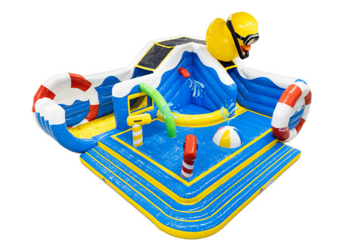 Gran atracción acuática hinchable con tobogán y piscina
