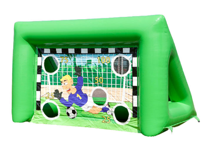 Opblaasbaar voetbaldoel in groene kleur met schietgaten voor meer uitdaging online bestellen