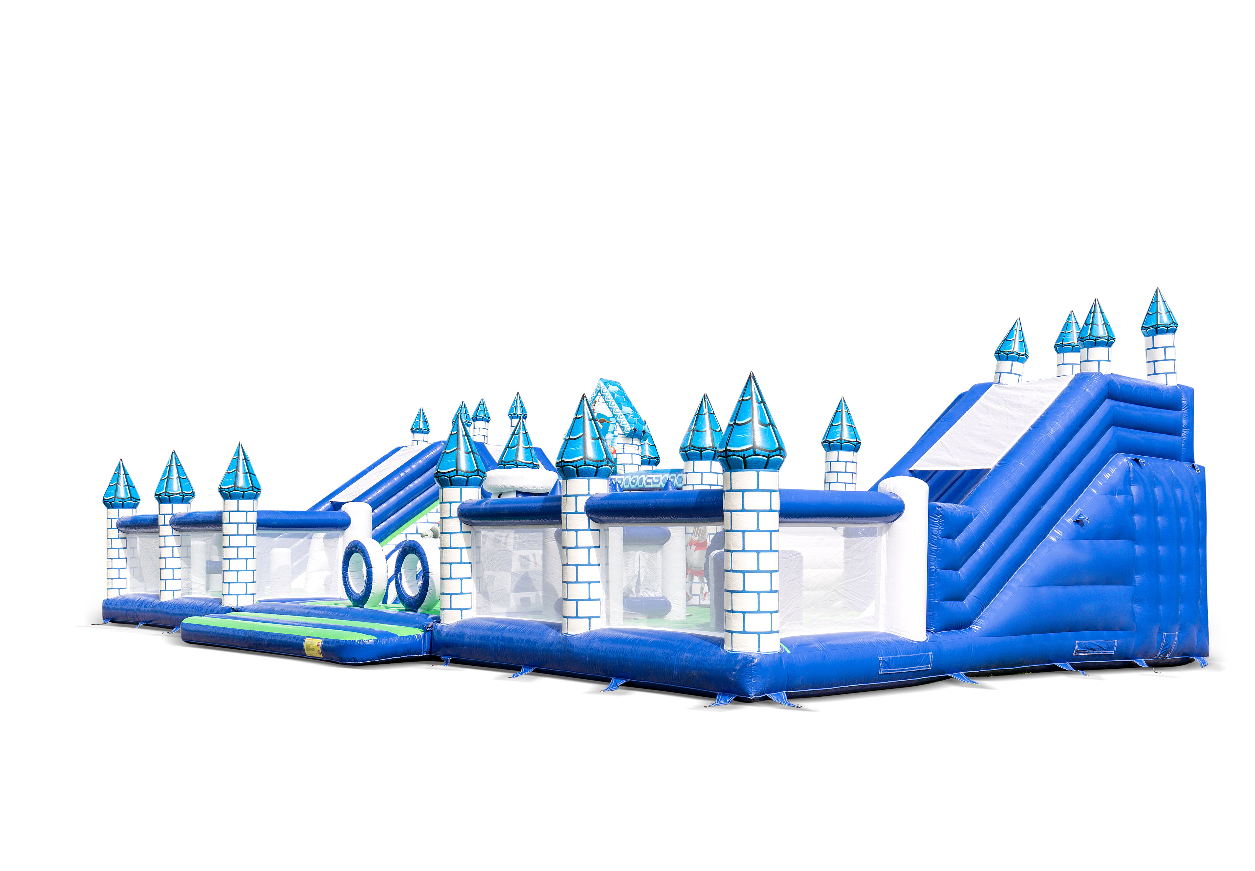 Acquistare un parco giochi gonfiabile con scivolo, ostacoli e arrampicata con il tema castello