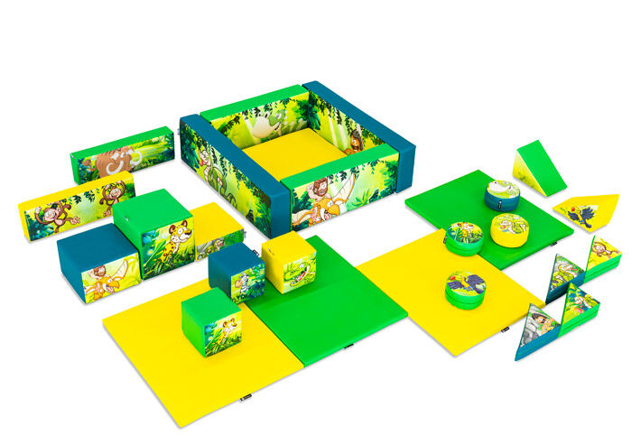 Softplay-Set XL Dschungel-Dino Thema bunte Blöcke zum Spielen