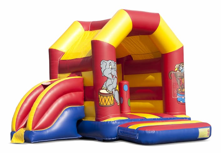 Aufblasbare hüpfburg midi multifun mit dach für kinder zum thema zirkus zu verkaufen. Online verfügbar bei JB-Hüpfburgen Deutschland