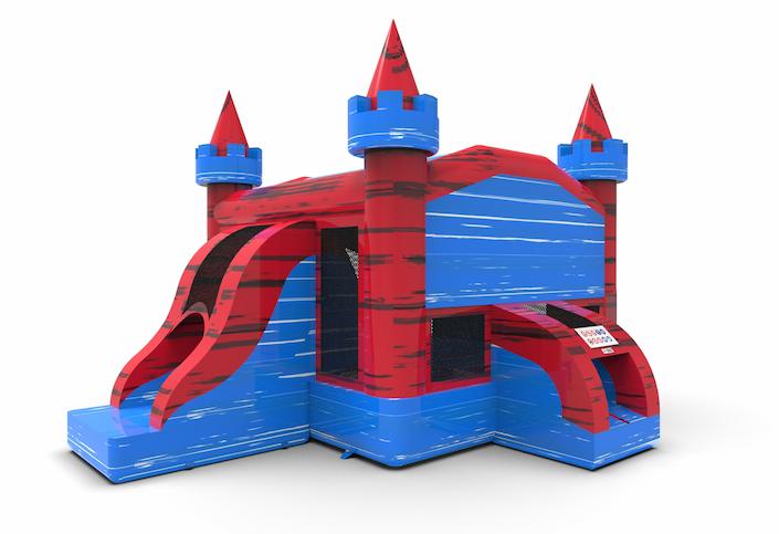 Order a leftside climb & slide combo 13ft inflatable bounce house in theme marble in colors blue&red. Buy inflatable bouncers online at JB Inflatables America, professional in inflatables making.