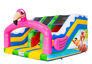 Midi Slide Flamingo 2 springkussen met vrolijk flamingo thema en glijbaan, te bestellen bij JB Inflatables