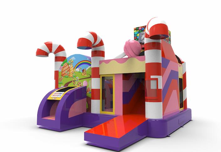 springkussen multiplay candy thema met glijbaan bestellen