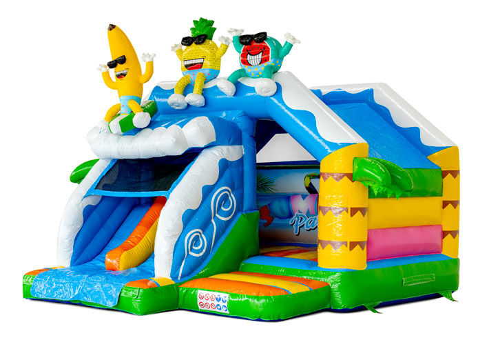 Château gonflable Slide Combo Dubbelslide avec deux toboggans sur le thème de la fête estivale