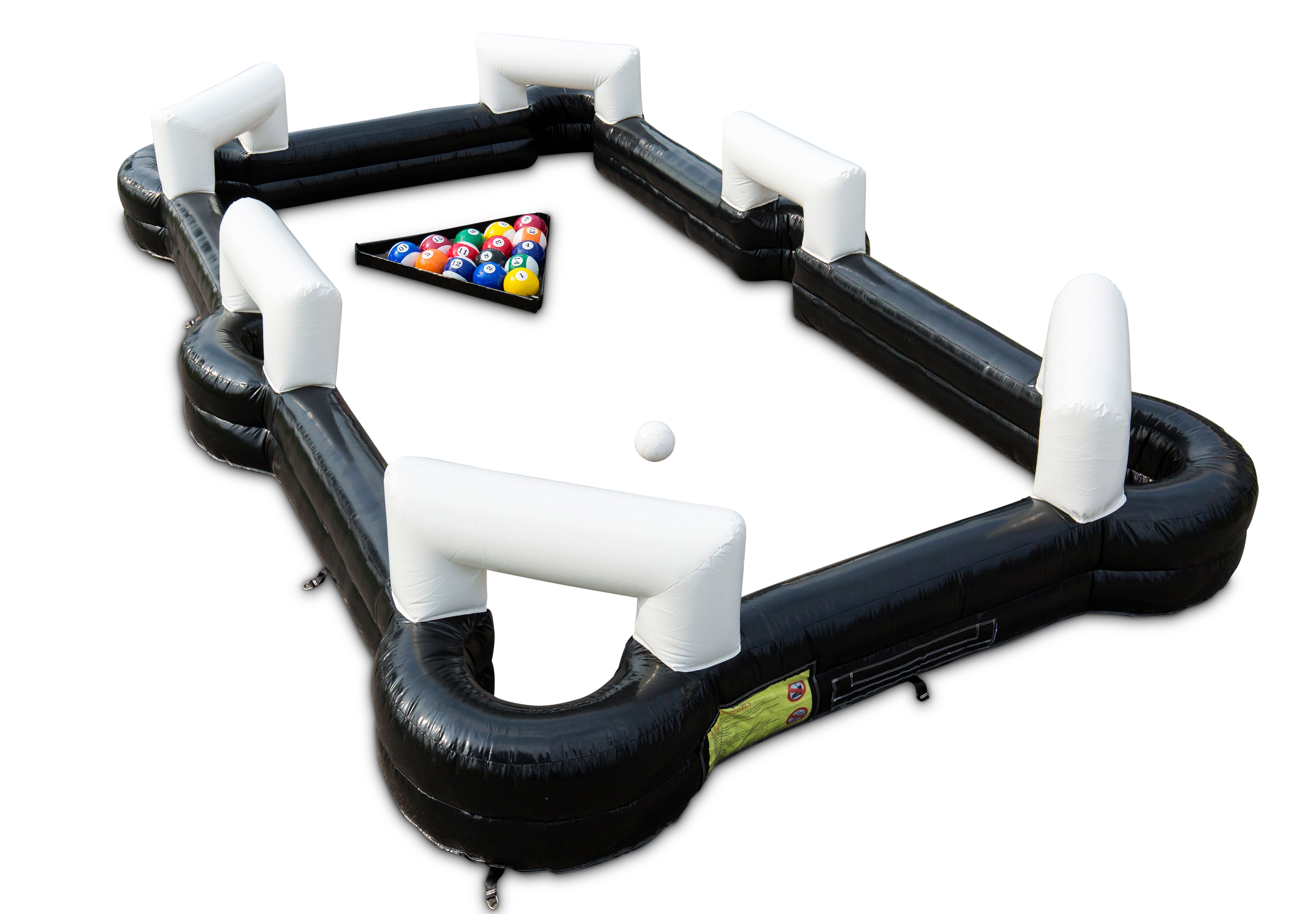 Voetbal pooltafel met de kleuren en cijfers van de voetbalballen zoals bij poolen kopen. Bestel opblaasbare voetbal pooltafel nu online bij JB Inflatables Nederland