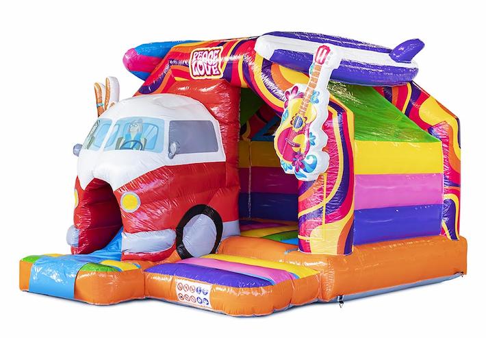 Opblaasbaar luchtkussen in hippy thema met glijbaan te koop voor kinderen
