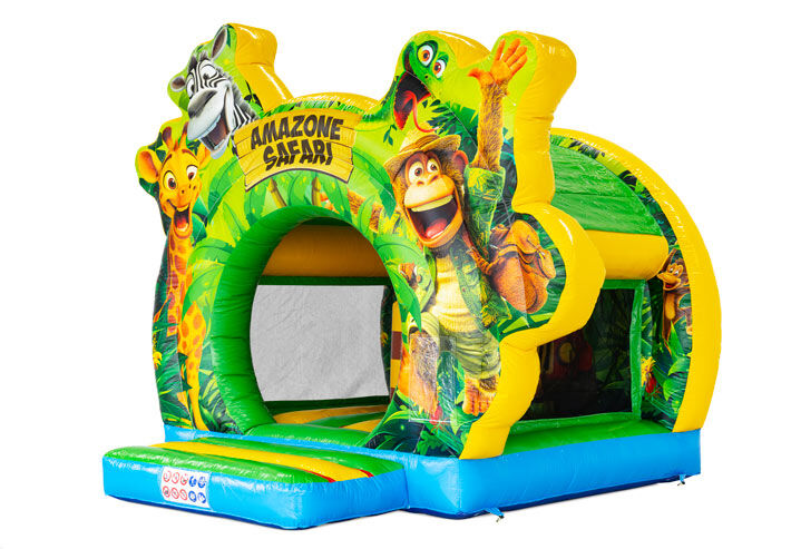 Bouncedome Amazone Safari bouncy castle with jungle animals available from JB Inflatables