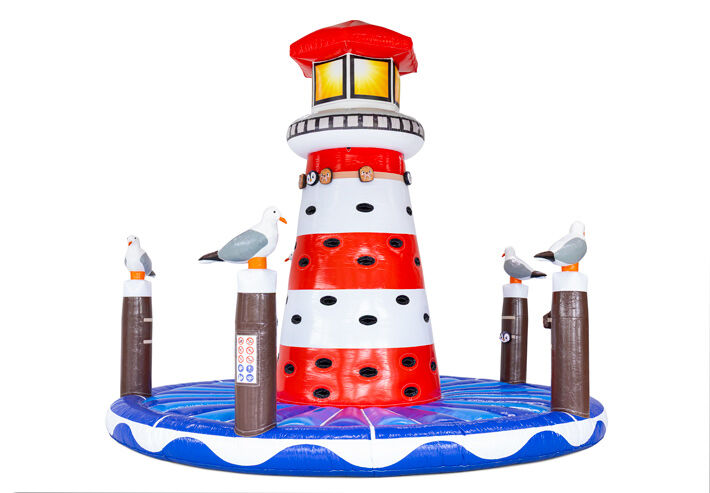 Klimtoren Vuurtoren inflatable met maritiem thema en vuurtoren ontwerp, geschikt voor verhuur en te bestellen bij JB Inflatables