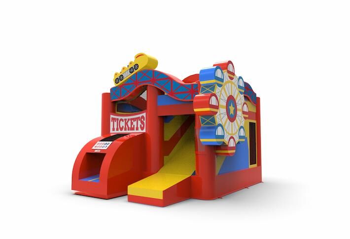 klein springkussen met glijbaan in rollercoaster thema bestellen