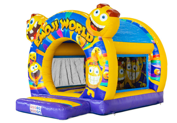 The Bouncedome Emoji bouncy castle with cheerful emoji prints, available to order from JB Inflatables.