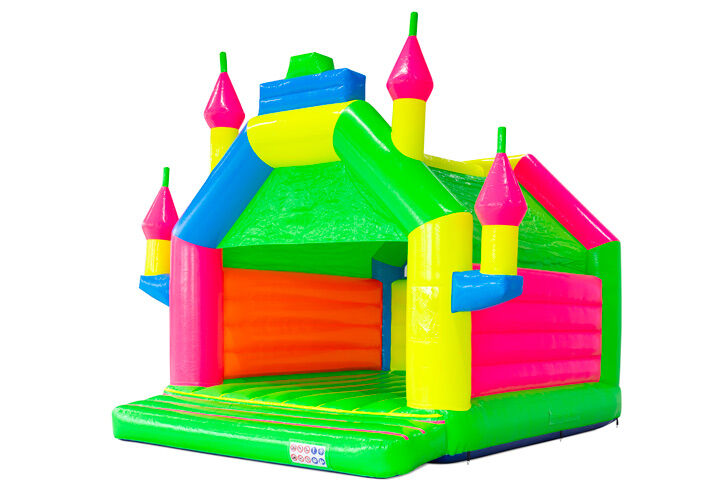 A-frame Super castle bouncy castle in fluorescent colours with roof – order now from JB-Inflatables