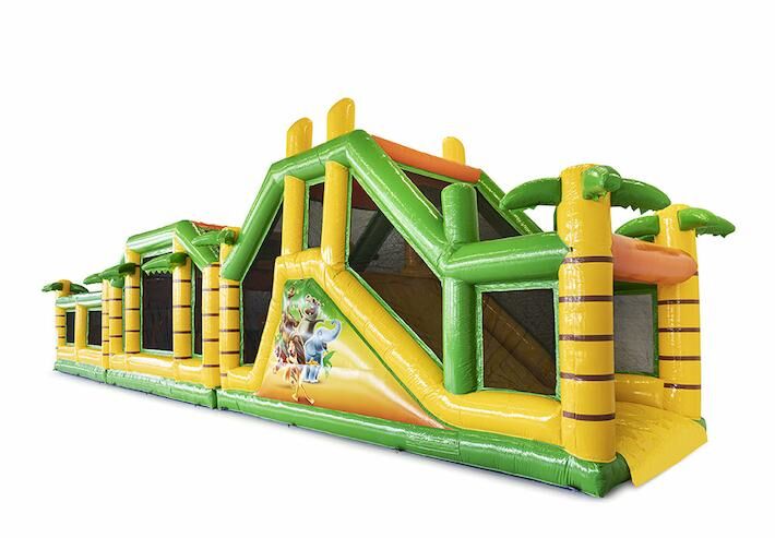 Compre uma pista modular de obstáculo na selva de 19 metros com objetos 3D correspondentes para crianças. Ordene pistas de obstáculos infláveis ​​agora online em JB Insuflaveis Portugal