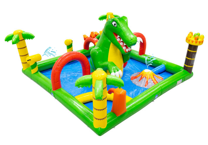 Grande parque aquático insuflável Spray Park com tema de dinossauros