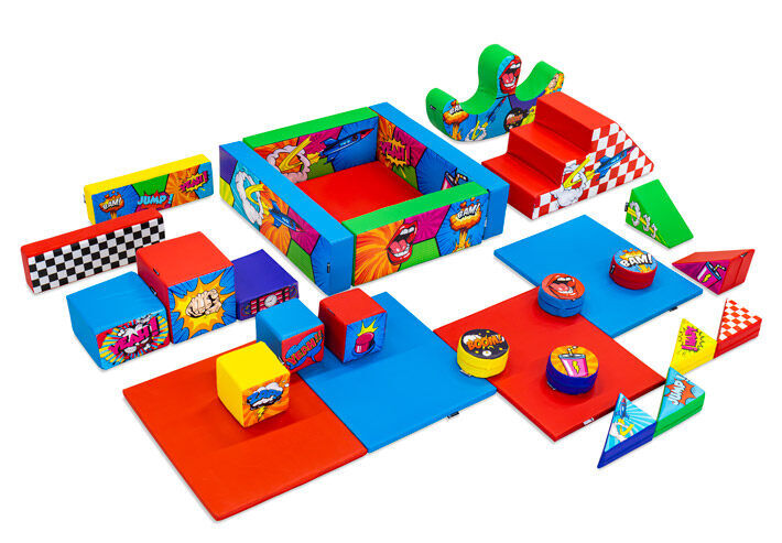 XXL Softplay-Set im Comic-Thema mit bunten Blöcken zum Spielen