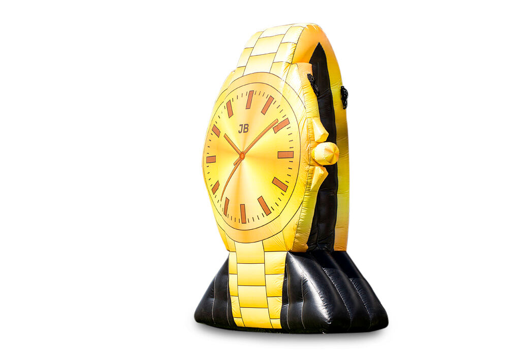 Bestellen sie eine aufblasbare 4 meter hohe goldene Uhr. Kaufen sie hüpfburgen jetzt online bei JB-Hüpfburgen Deutschland