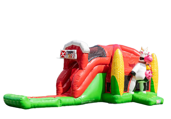 Kaufen Sie super aufblasbares Multiplay-Luftkissen im Farm-Thema Rot und Grün für Kinder