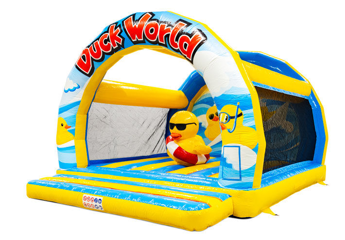Castello gonfiabile Duck World con anatroccoli e ciambella di salvataggio, disponibile ora.