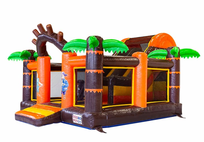  Groot opblaasbaar open multiplay slidebox springkussen met glijbaan kopen in thema piraat pirate voor kinderen. Bestel springkussens online bij JB Inflatables Nederland
