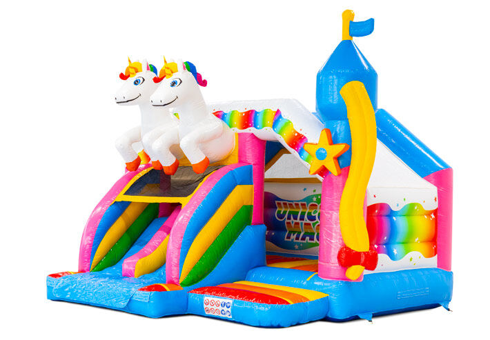 Achetez en ligne le château gonflable Slide Combo avec des figurines en 3D et un toboggan chez JB