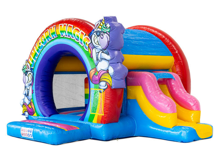 Bouncedome Unicórnio com escorrega, insuflável com escorrega, disponível para encomenda na JB-Insufláveis.