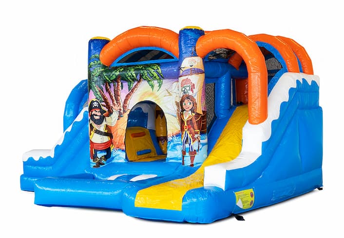 Compre un pequeño castillo hinchable multijugador de interior con tema pirata con tobogán para niños. Ordene castillos hinchables en línea en JB Hinchables España