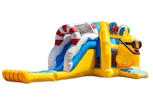 Opblaasbaar multiplay super springkasteel in rubber duck thema geel voor kinderen te koop