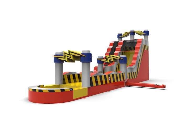 Se vende un tobogán acuático inflable S18 en tema de alto voltaje para jóvenes y mayores. Ordene toboganes inflables en línea en JB Hinchables España