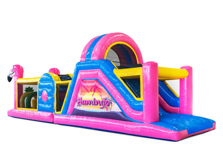 Ordene la pista americana en el tema Flamingo para niños. Compre pistas americanas inflables ahora en línea en JB Hinchables España