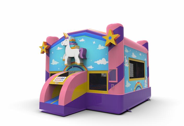 Buy inflatable commercial 2,5D jumper bounce house in unicorn theme for both young and old. Order inflatable bounce houses online at JB Inflatables America
