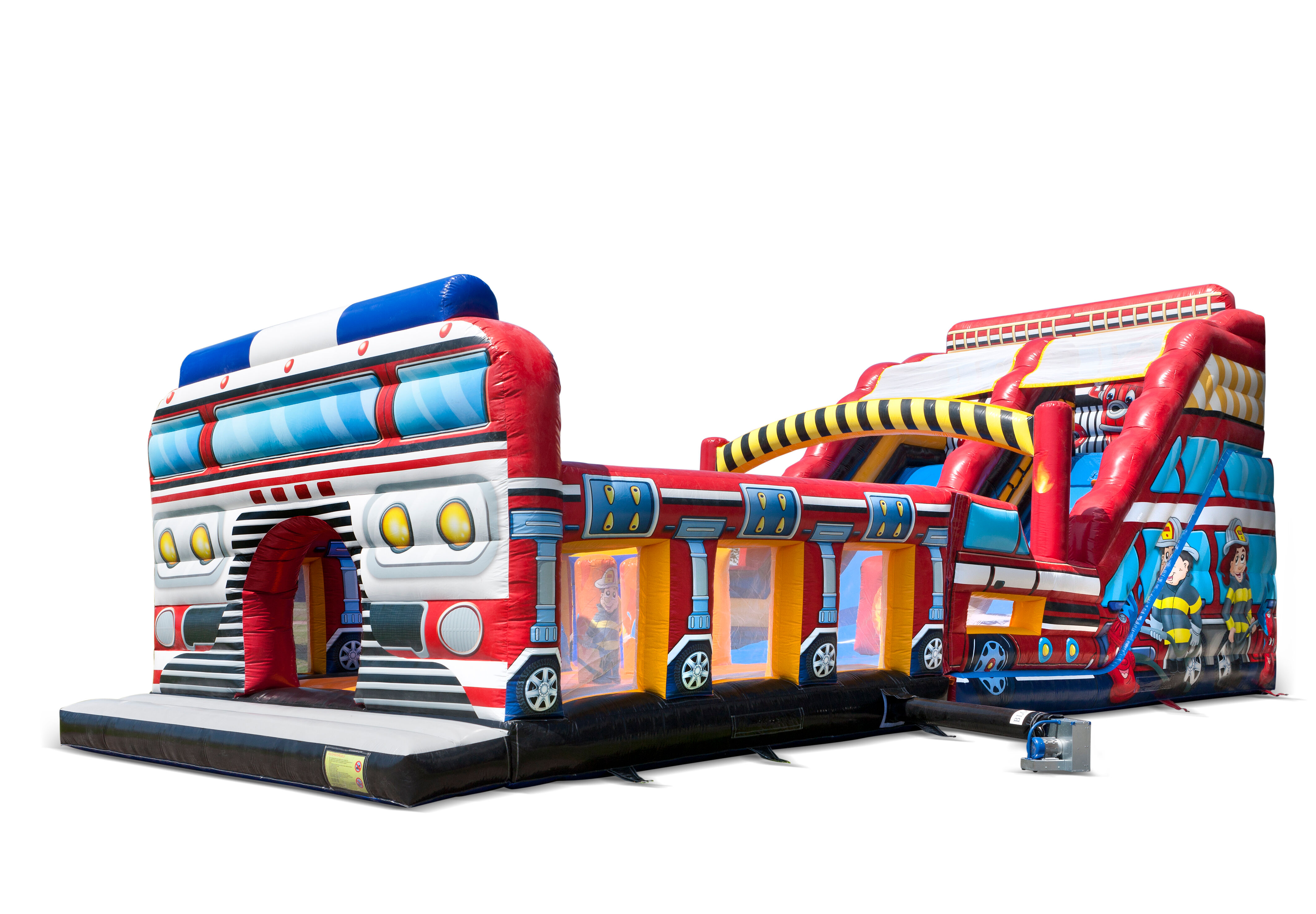 Brandweer World slide XL met 3D-obstakels bestellen voor kinderen. Koop opblaasbare glijbanen nu online bij JB Inflatables Nederland 