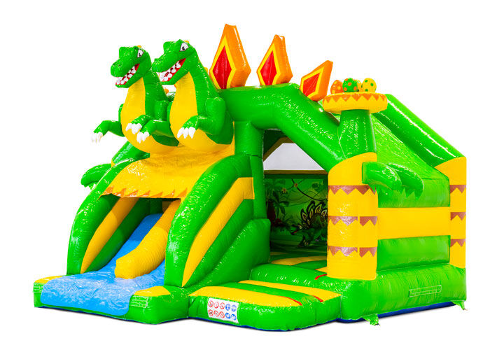 Toboggan combo gonflable Double Slide avec deux toboggans sur le thème des dinosaures