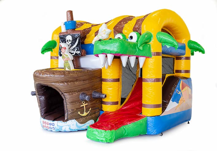 Acquista un piccolo castello gonfiabile multigiocatore per interni a tema pirata con scivolo per bambini. Ordina i castelli gonfiabili online su JB Gonfiabili Italia