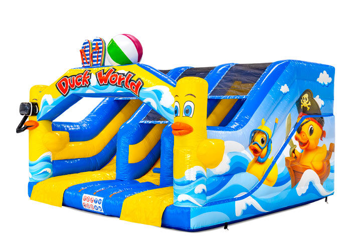 Midi Slide Rubber Duck springkussen met vrolijk eendje thema en glijbaan, te bestellen bij JB Inflatables