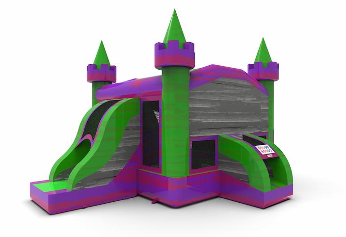 Inflatable unique leftside climb & slide combo 13ft bounce house in theme marble in colors purple-gray&green for both young and old. Order inflatable bounce houses online at JB Inflatables America
