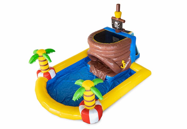 Buy large inflatable bouncy castles with water slide and pool in the mini park pirate theme for children. Order bouncy castles online at JB Inflatables UK