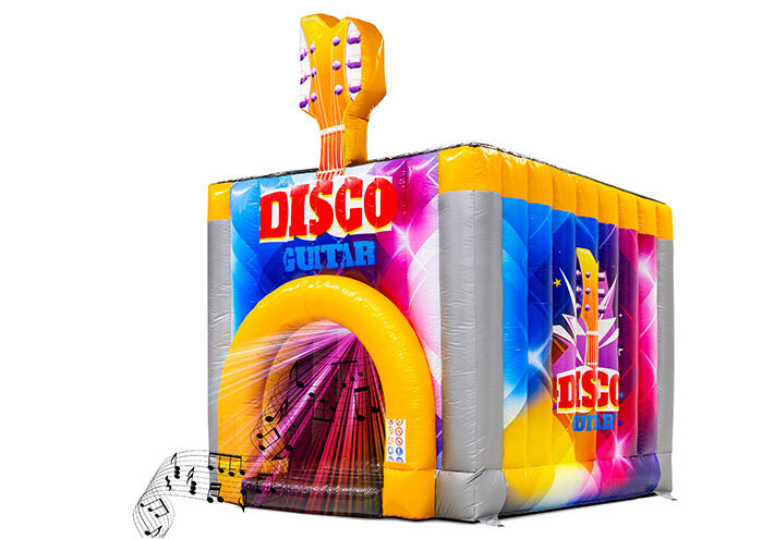 Castello gonfiabile disco con chitarra e note musicali e luci da discoteca in vendita