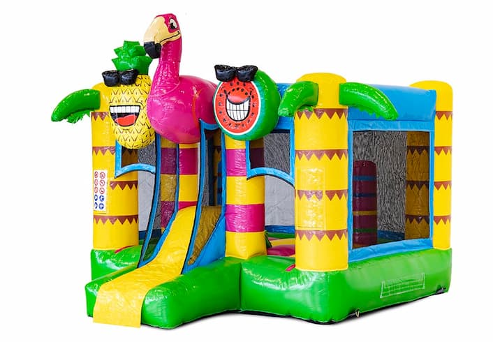 Pequeño castillo hinchable multijugador con temática de flamencos con tobogán para comprar para niños. Compre castillos hinchables en línea en JB Hinchables España