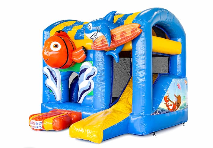 Buy a small indoor inflatable bouncy castle in the theme Seaworld Nemo with slide for children. Order inflatable bouncy castles online at JB Inflatables UK