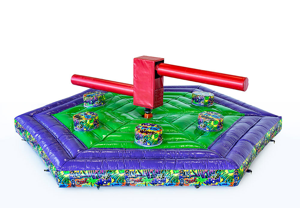 Koop Sweepermat graffiti met een grote opblaasbare valmat met daarop acht plateaus. Bestel de sweepermat graffiti nu online bij JB Inflatables Nederland