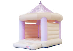 Dmuchany zamek karuzela w kolorze pastelowym fioletowo-miętowym