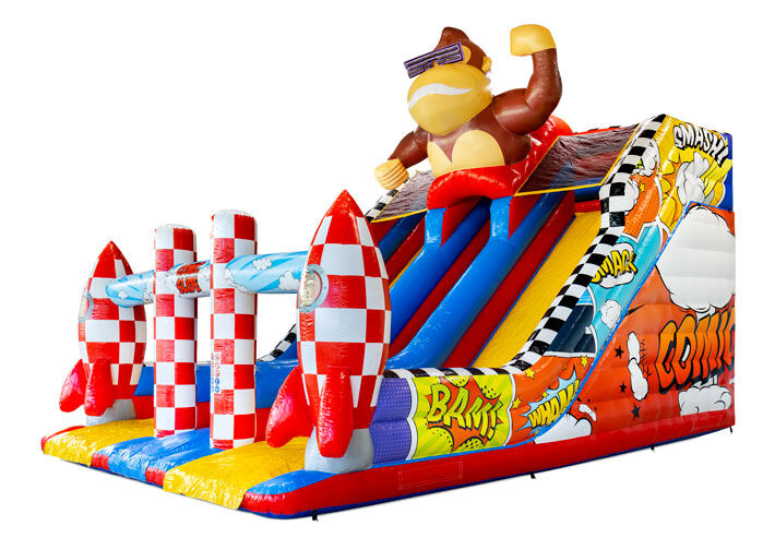 Unique Comic Slide 2.0 with eye-catching comic details and a large mascot, available from JB-Inflatables.