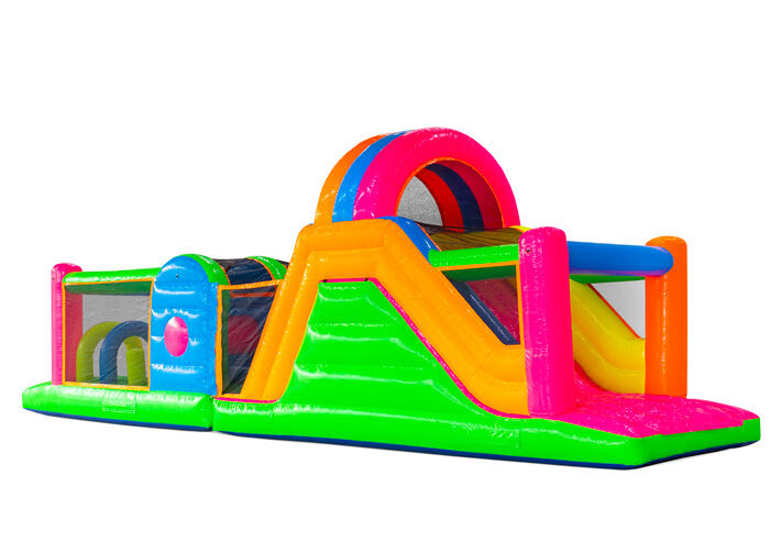 Professional 13 meter inflatable obstacle course in fluor design. Discover more at JB-Inflatables