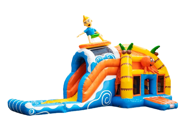 Multiplay super opblaasbaar luchtkussen in beach thema blauw geel oranje kopen voor kinderen