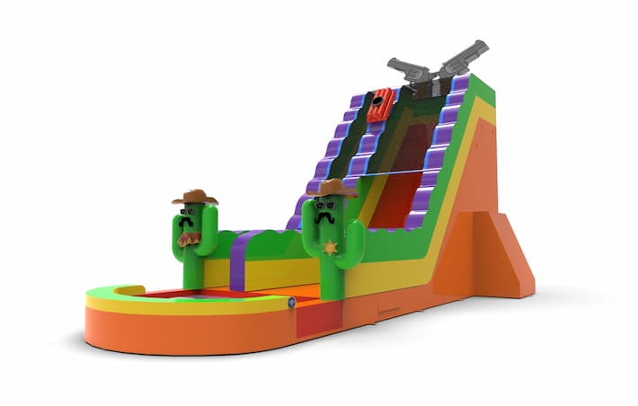 An inflatable waterslide S22 in theme Texas for both young and old for sale. Order inflatable waterslides online at JB Inflatables America