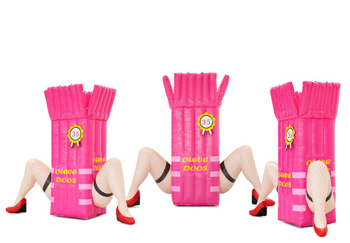 Sarah anniversary doll in the shape of a pink box with legs