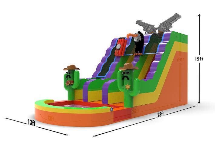 An inflatable waterslide D18 in theme Texas for both young and old for sale. Order inflatable waterslides online at JB Inflatables America