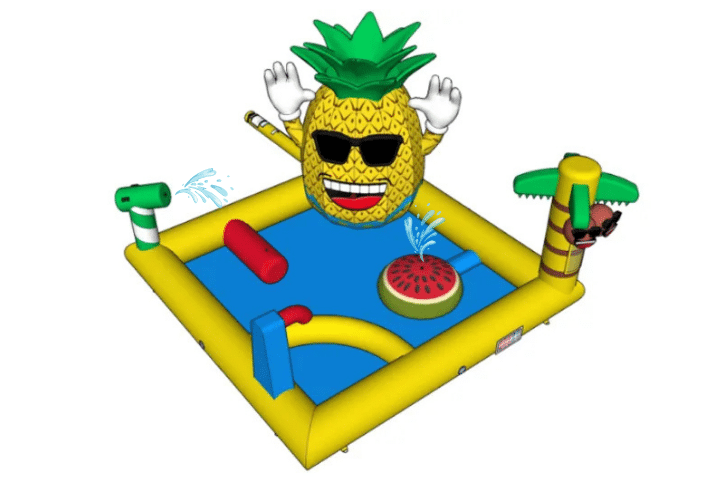 Spraypark wodny plac zabaw w kolorowym hawajskim letnim stylu